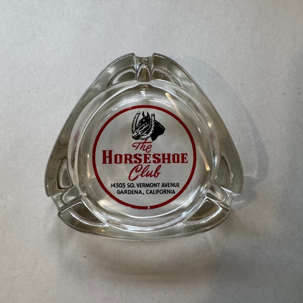 Vintage The Horseshoe Club Gardena California Glass Ashtray Casino Tobacciana
